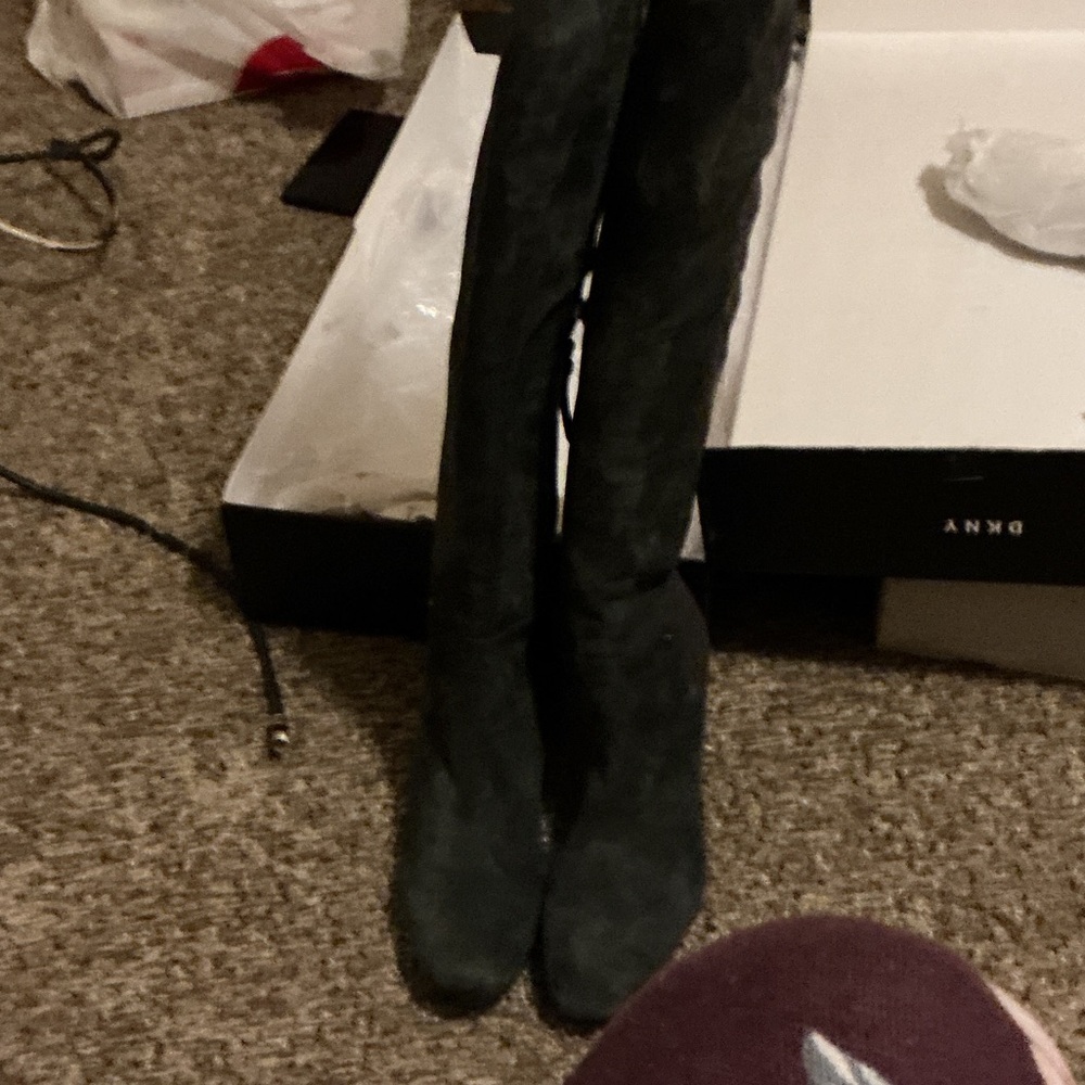 Over-the-Knee Suede Boots in Dark Gray